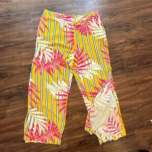 Thread Story Yellow Pink Stripe Floral Lounge Pants Beach Flowy Coverup 2X XXL